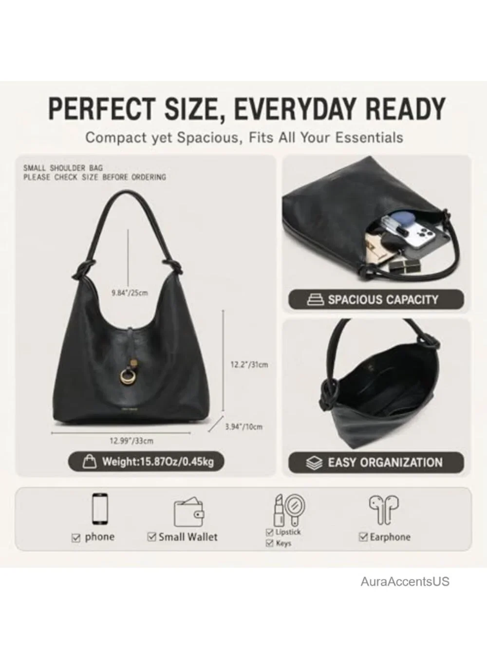 2-in-1 Hobo Shoulder Bag with Detachable Pouch, Faux Leather Purse Set